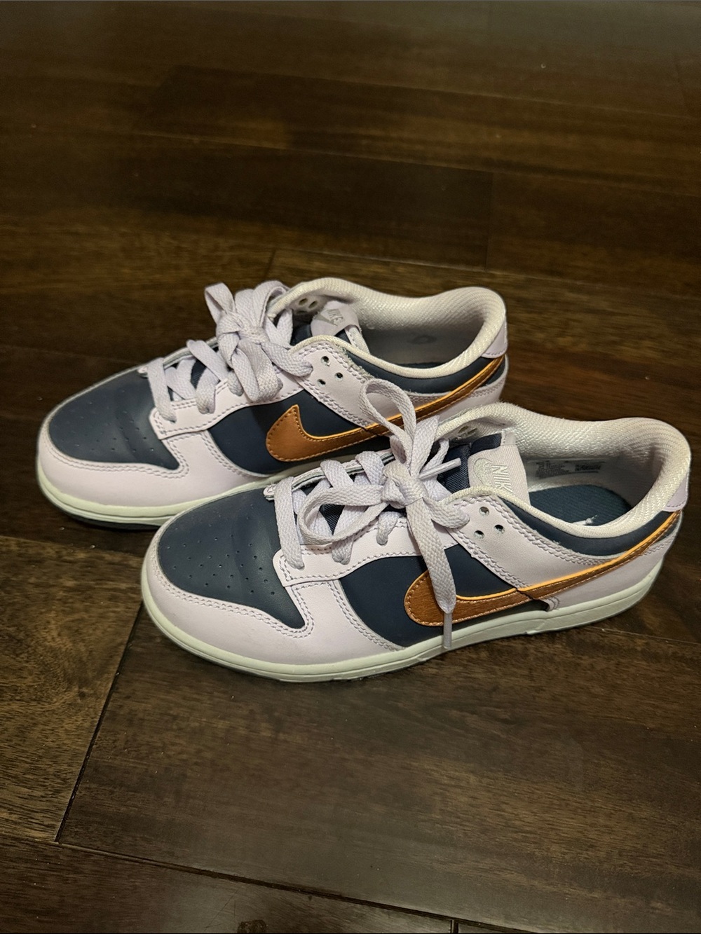 Nike Kids Low-Top Sneakers — Navy, Lavender & Metallic Copper Swoosh